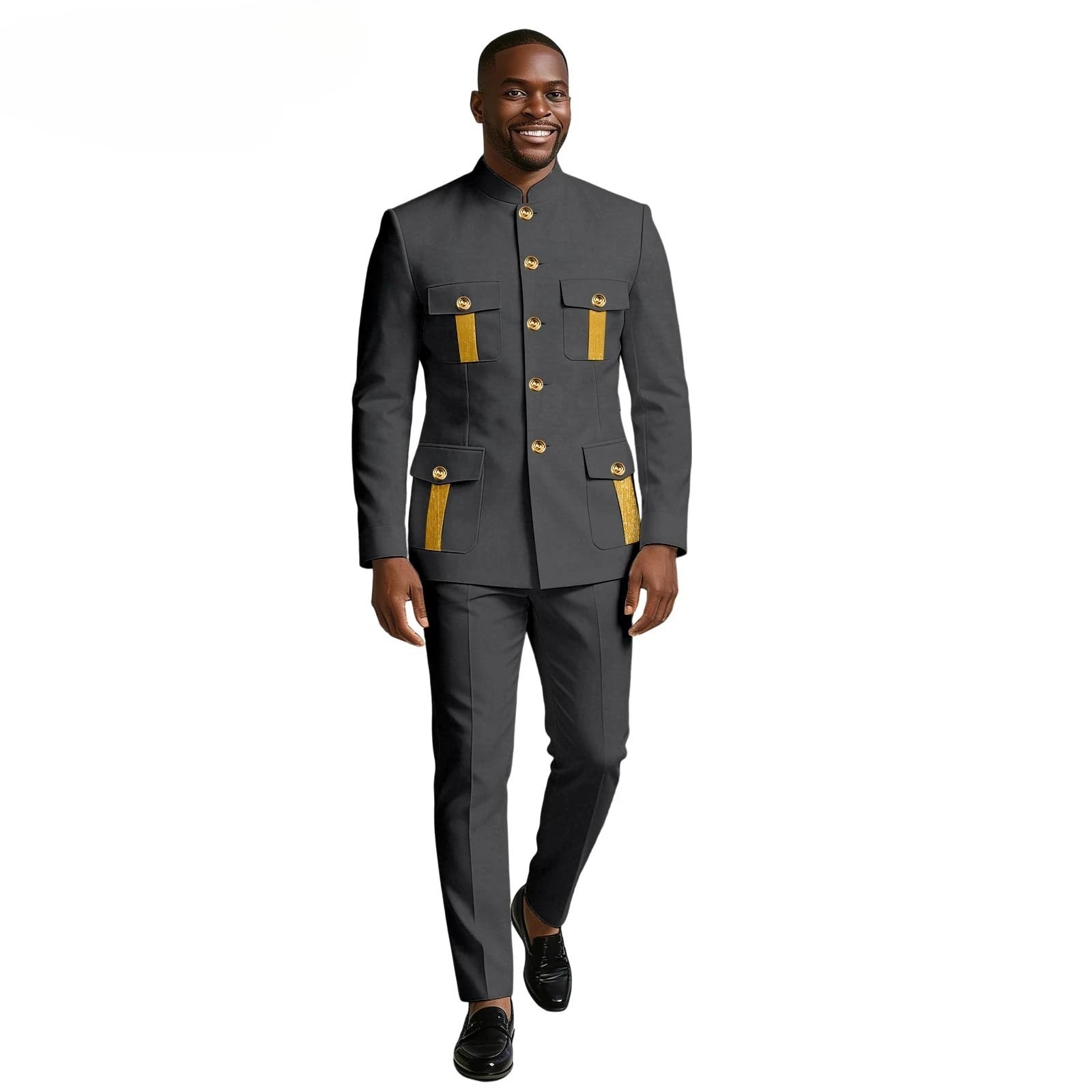 Showlu Smart General men's 2-piece formal suit with double-breasted blazer, suitable for weddings and business occasions.