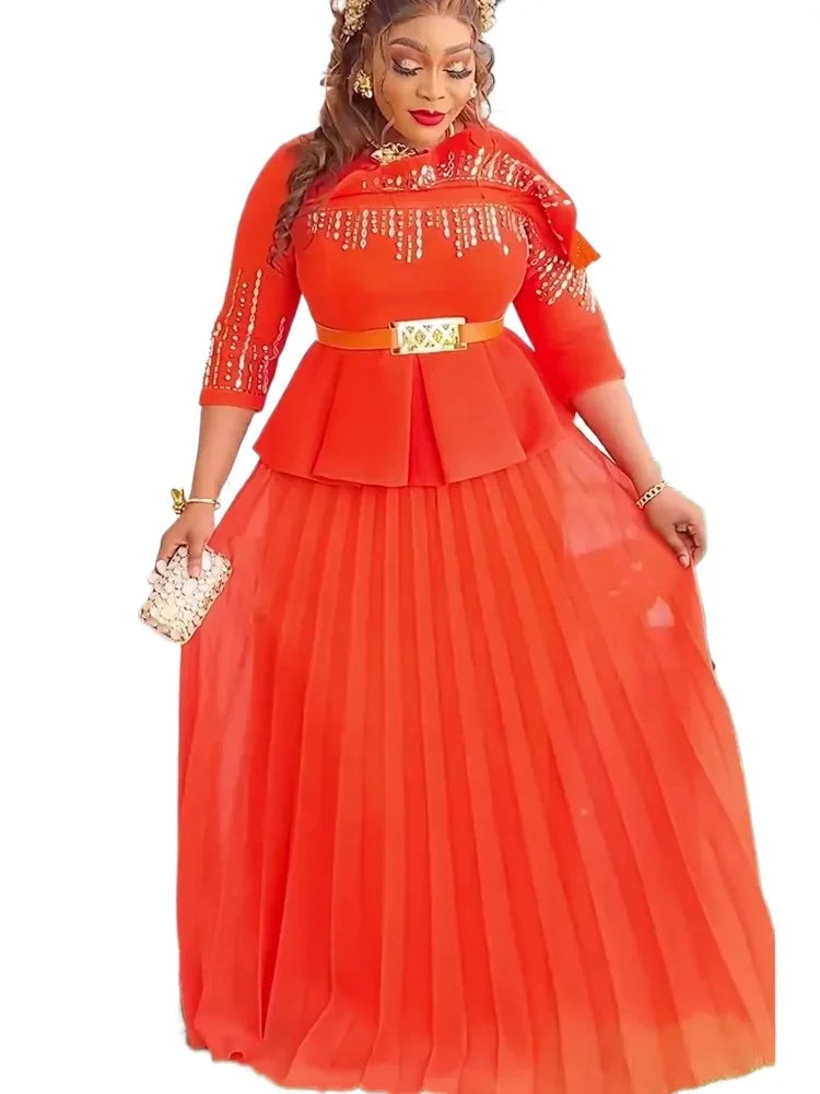 Plus size SHOWLU FASHION African Dashiki Ankara long dress, vibrant party robe with bold patterns and flowing design.
