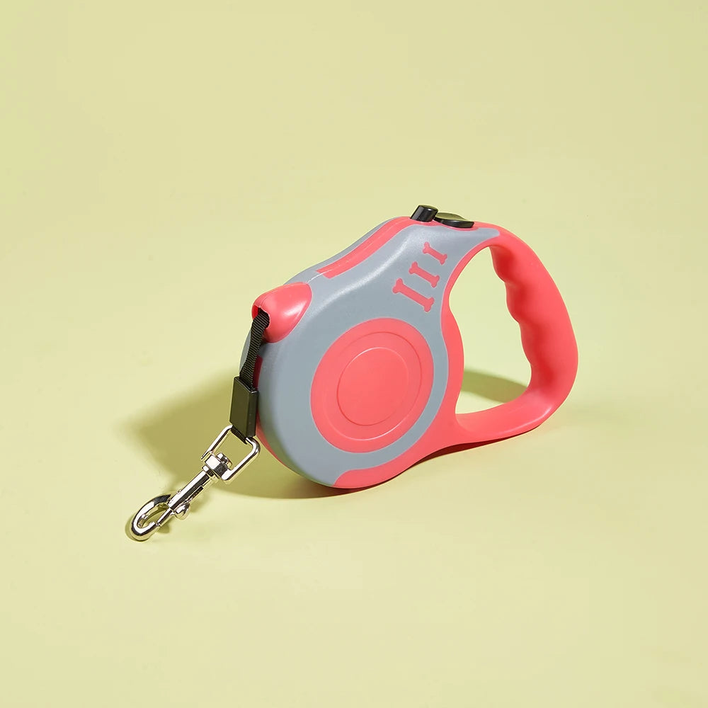 Durable nylon retractable dog leash for small dogs, 3m or 5m length, ideal for outdoor walking and hiking.