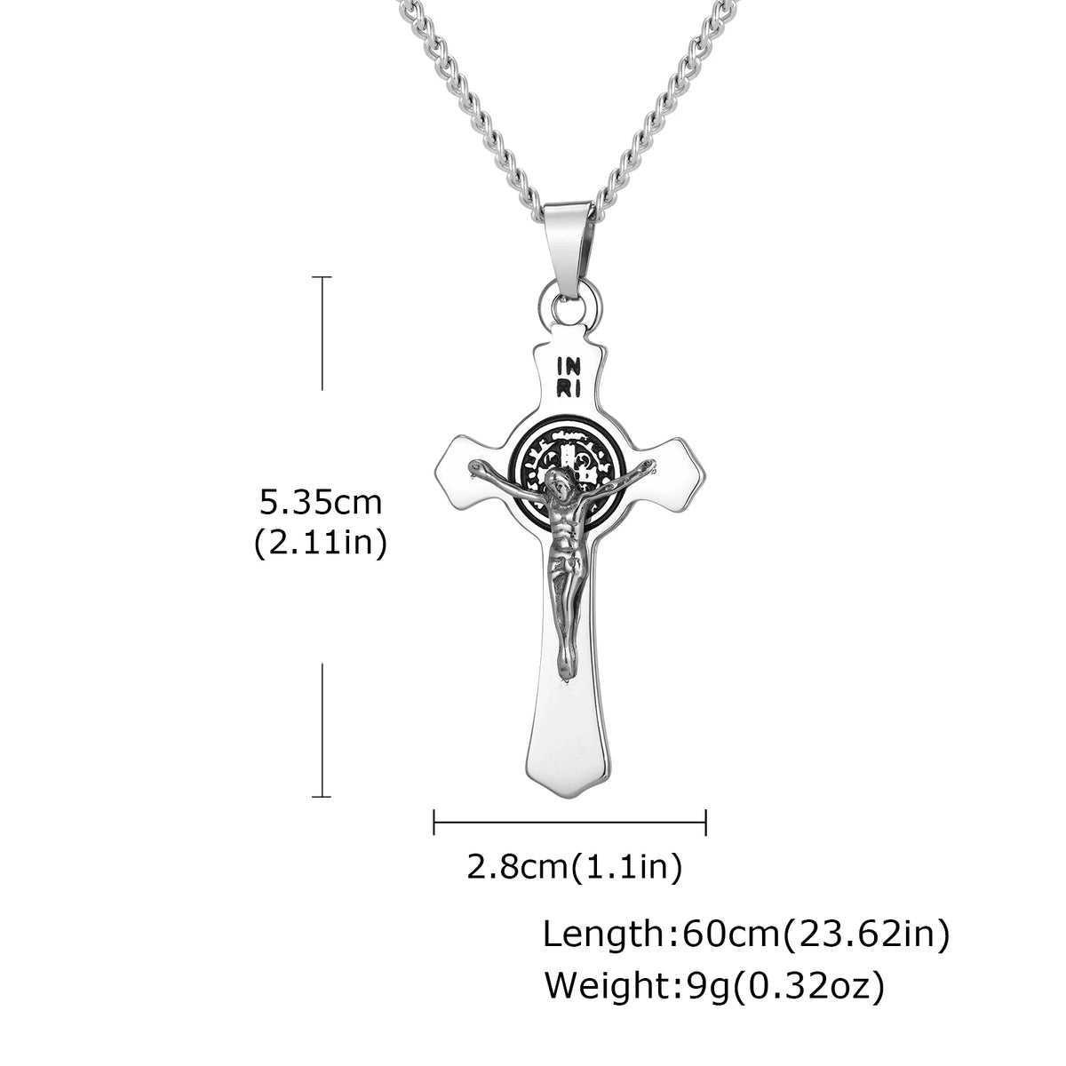 Gold-colored stainless steel cross necklace with Jesus pendant, Catholic faith jewelry for men and women, prayer gift accessory