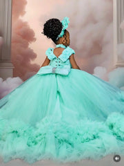 Luxury Green Flower Girl Dress For Wedding Customized Puffy Ball Gown Princess Kids Birthday Party First Holy Communion Dress