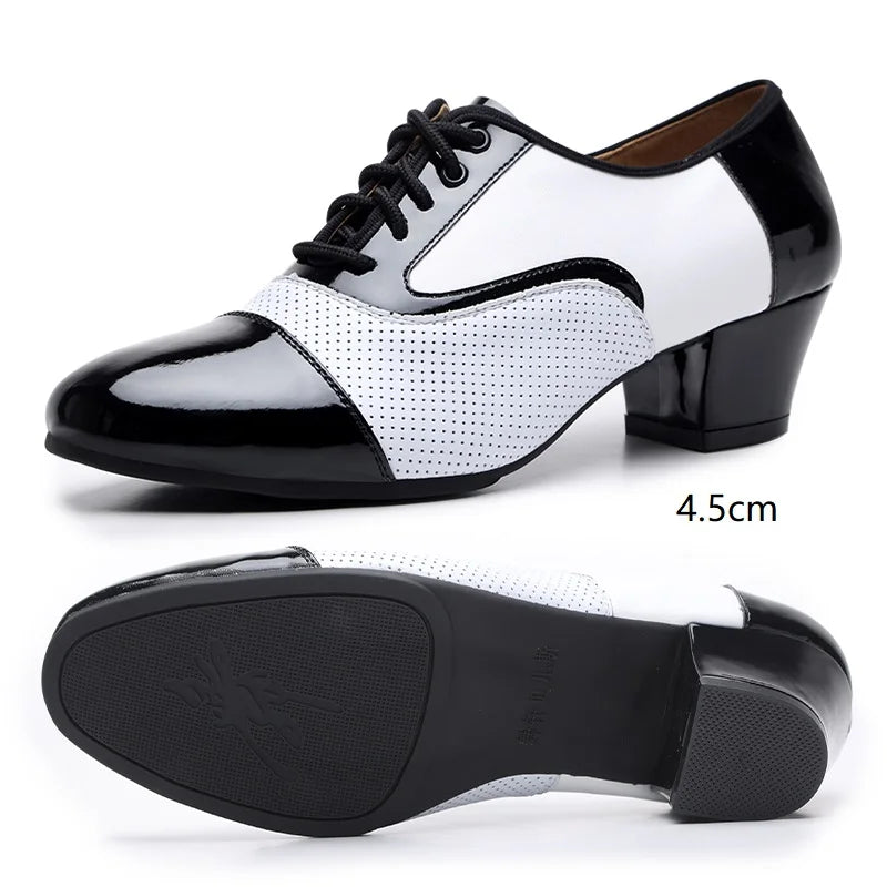 Modern men's dance shoes by Showlu Fashion, soft leather, breathable, suitable for Latin, jazz, and social formal dance.