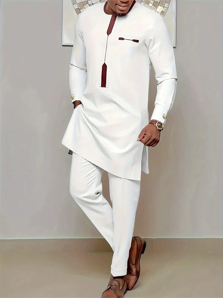 Showlu Men's casual two-piece set with long-sleeve top and trousers, stylish and comfortable everyday outfit.