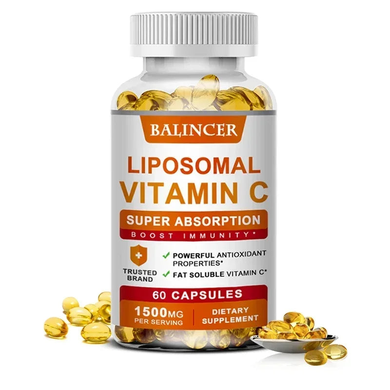 Liposomal Vitamin C capsules from Showlu Fashion Store, promoting collagen, skin health, immune support, with antioxidant benefits.