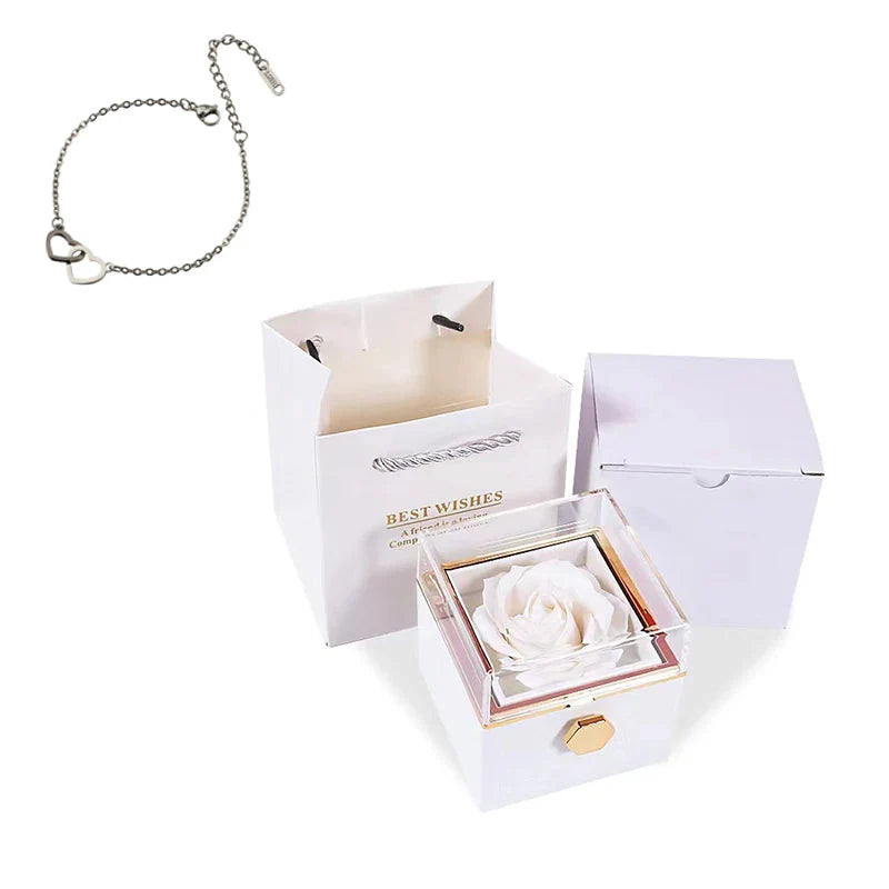 Double heart steel bracelet with eternal rose box from SHOWLU FASHION, featuring a romantic jewelry design and elegant presentation.