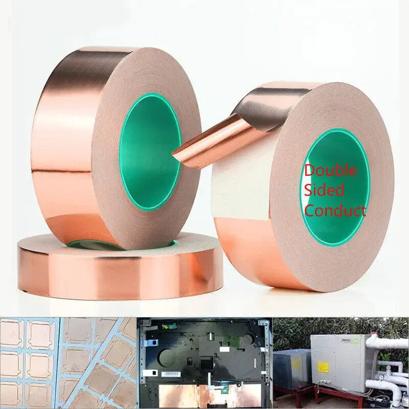 20m double-sided copper foil tape with adhesive, conductive heat shield for EMI and anti-static electronic repairs, 0.05mm thick.