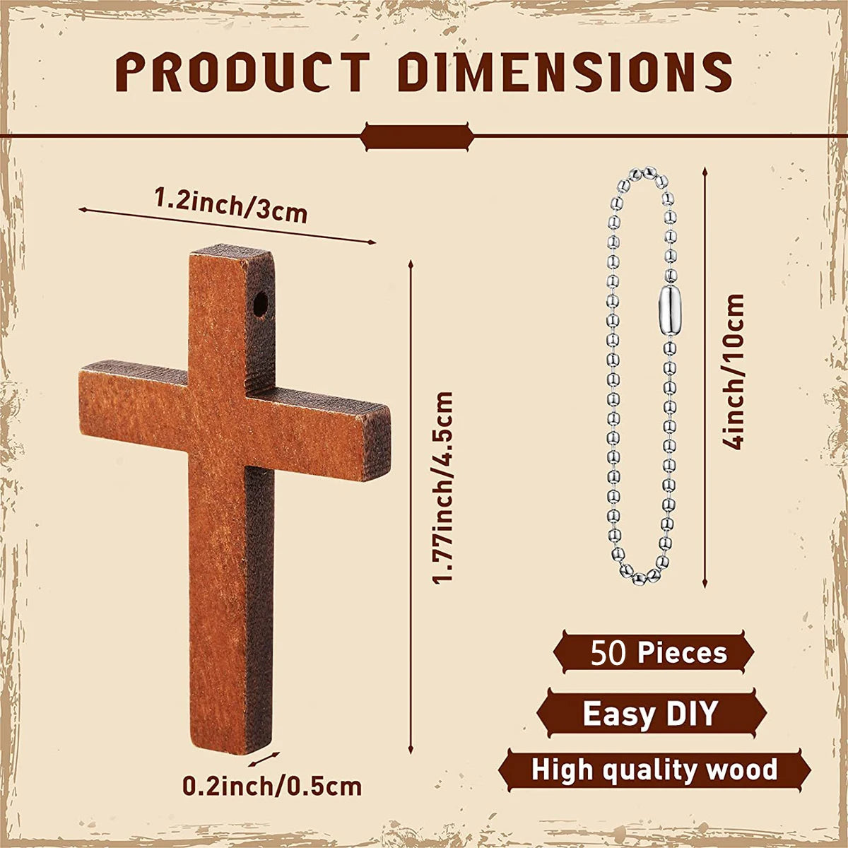 Set of handmade wooden Christian cross ornaments for home decoration and DIY scrapbooking craft projects.