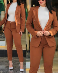 2025 Women's 2pcs Tracksuits Solid Long Sleeve Blazer Pants Suit Sets Office Lady Tracksuit Two Piece Set Fitness Outfits Woman SHOWLU FASHION STORE