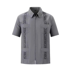 Fashion Zipper Men's Guayabera Shirts Four Pocket Embroidered Traditional Short Sleeve Shirts for Men Mexican Cuban Shirts