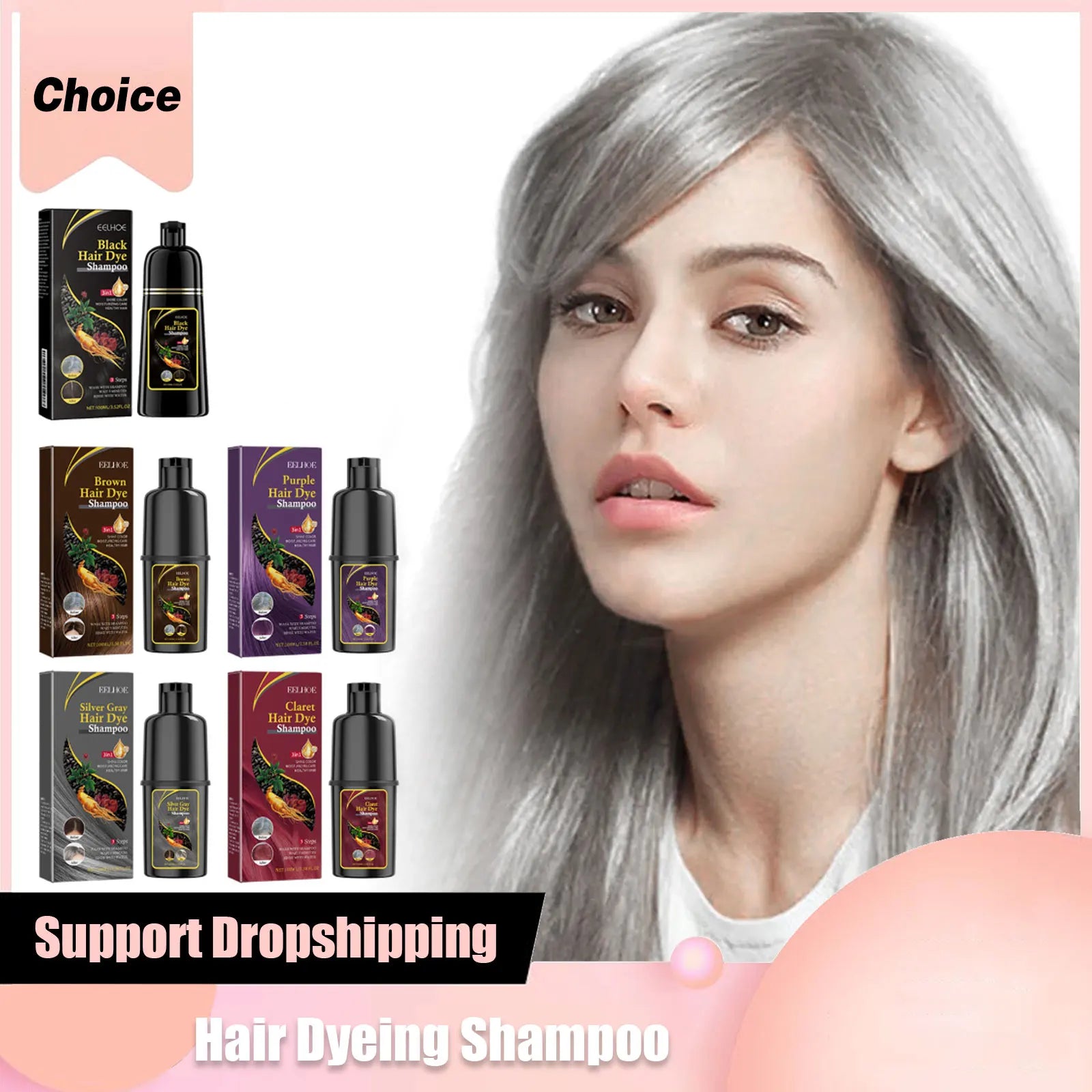 Jaysuing 3-in-1 black hair dye shampoo from SHOWLU FASHION STORE, showing a bottle of grey hair coverage and repair shampoo.