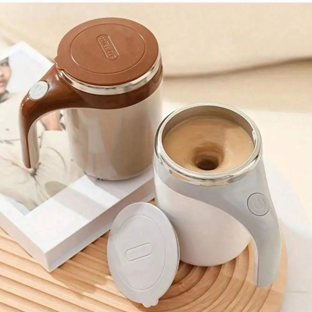 Stainless steel Showlu Automatic Magnetic Stirring Coffee Mug with built-in mixer for smooth coffee and hot beverages.