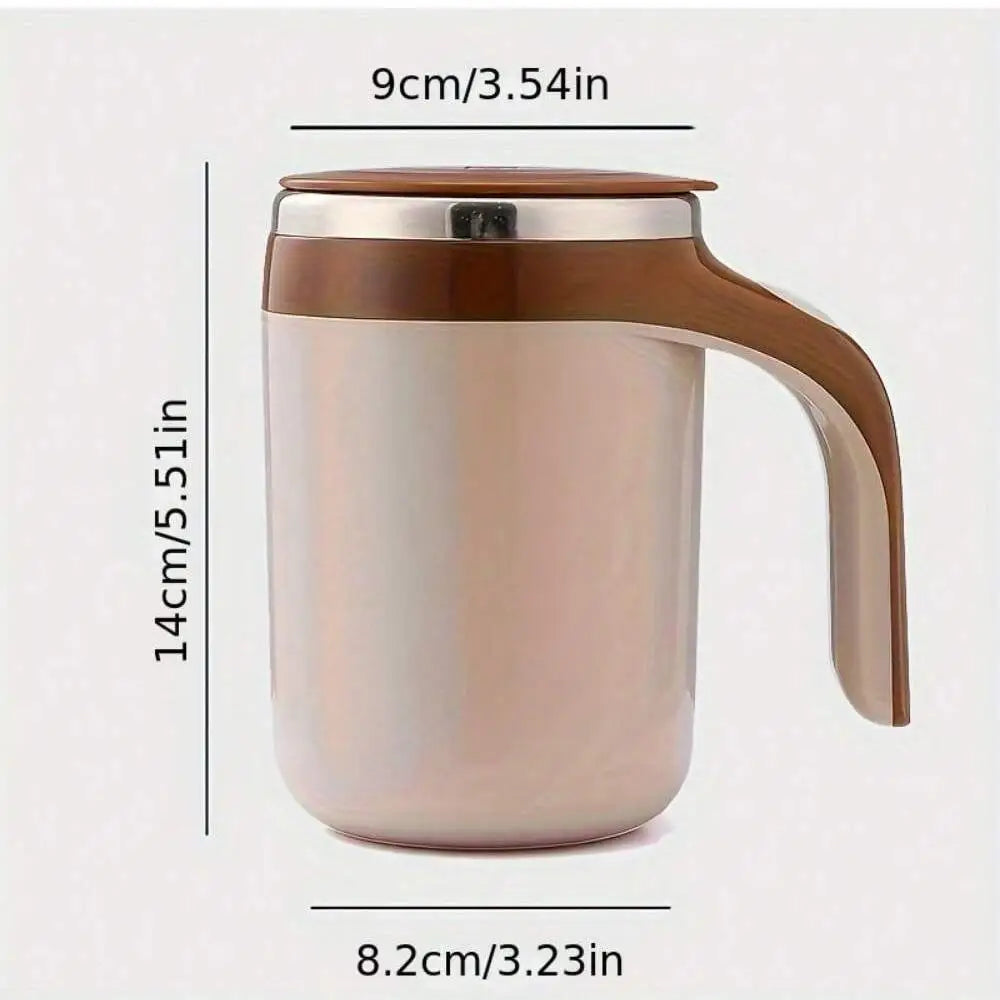 Showlu automatic magnetic stirring coffee mug in stainless steel, with a sleek design and built-in mixer for stirring beverages.