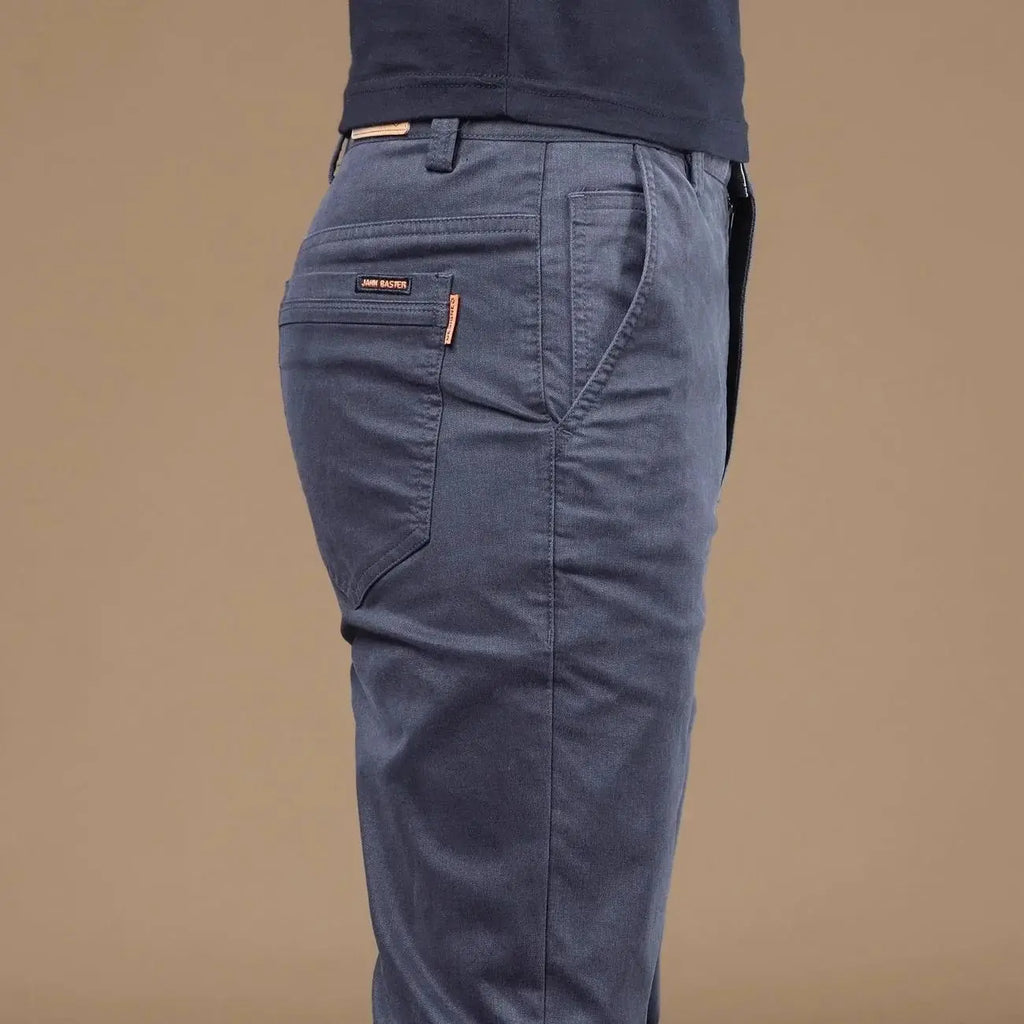 Showlu Men's slim straight cotton casual pants, lightweight business trousers with a clean, modern fit and classic design.