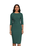 Showlu Women's knitted slim fit bodycon dress with mid-length design and O-neck style, perfect for stylish evening wear.