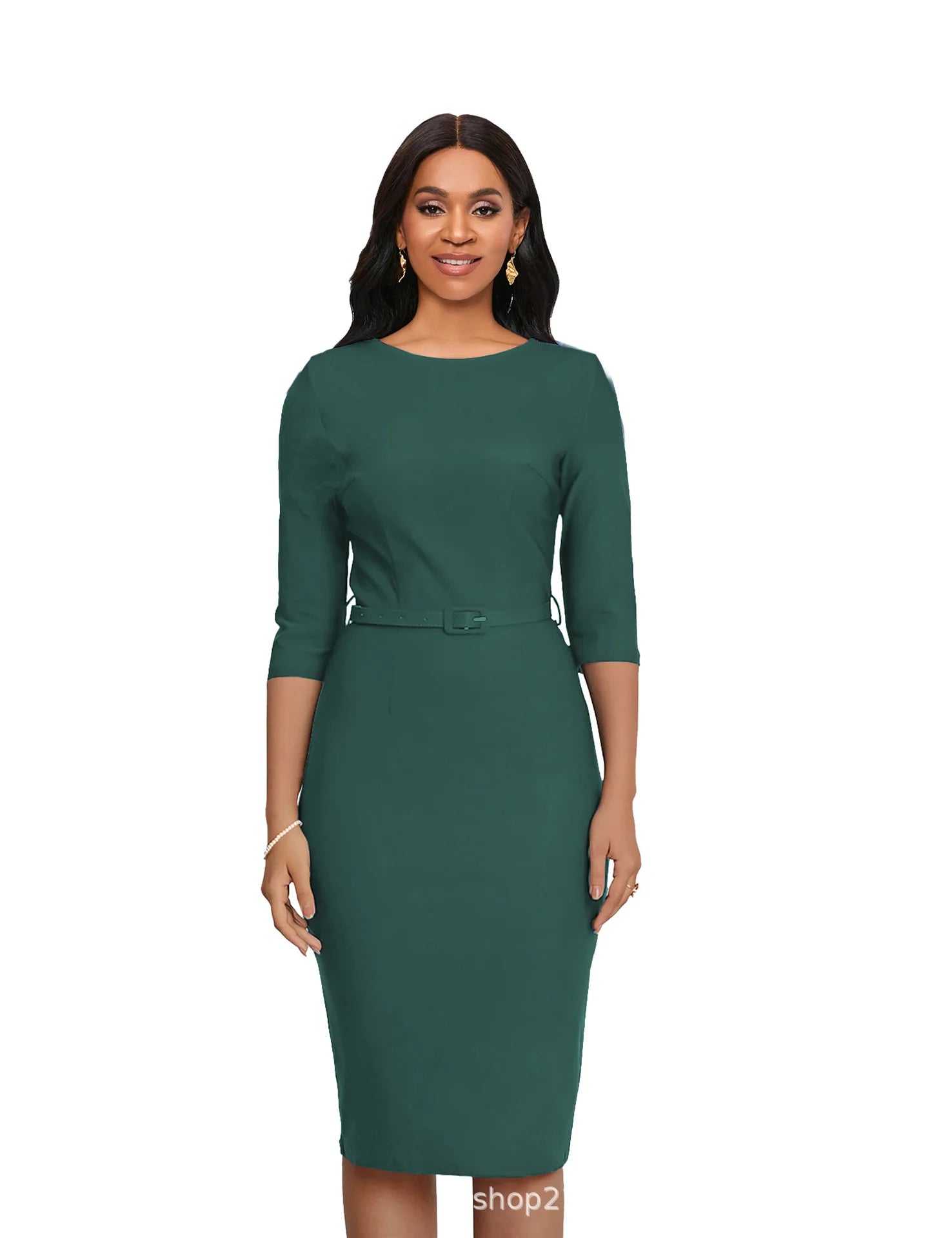 Showlu Women's knitted slim fit bodycon dress with mid-length design and O-neck style, perfect for stylish evening wear.