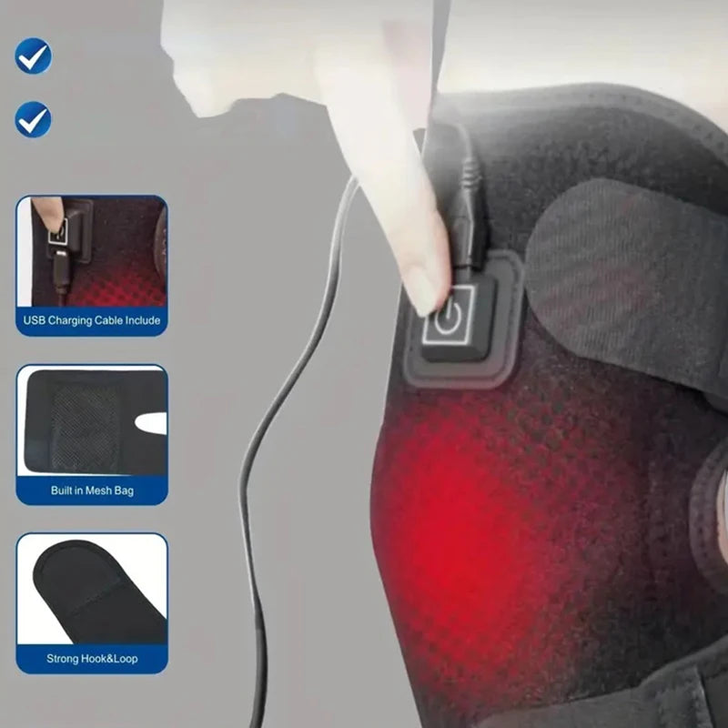 Showlu Smart General USB heated knee brace with 3-level electric heating support pad for warmth, pain relief, and therapy.