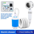 Showlu Smart portable camping shower with rechargeable electric pump, LED light, and compact design for outdoor use.