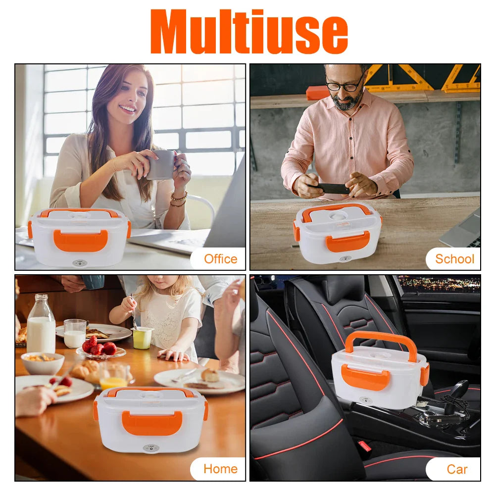Showlu electric heated lunch box with 12V and 220V portable food warmer, compact design for keeping meals warm on the go.