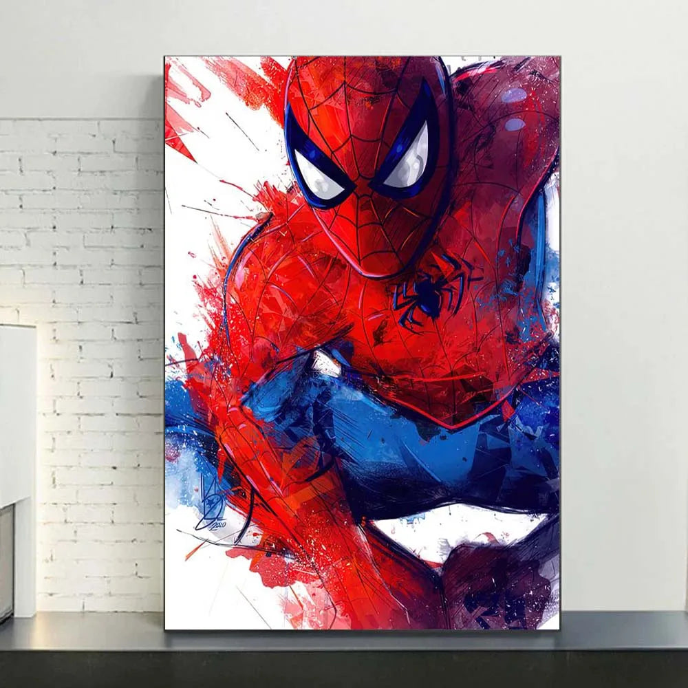Unframed watercolor canvas wall art poster of Marvel Spider-Man by SHOWLU FASHION STORE, featuring vibrant Spider-Man illustration.