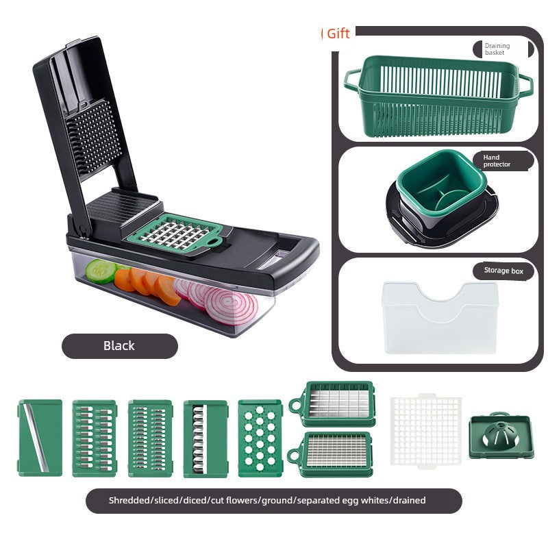 Showlu Multi-Functional Vegetable Cutter with 10.27 dicing and slicing set, featuring stainless steel blades and ergonomic handle.