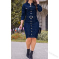 Single-Breasted Long Bodycon Dress Slim Sexy Fashion Denim Dress Multi-Button Decorative Lapel Long Sleeve Denim Muse Dress
