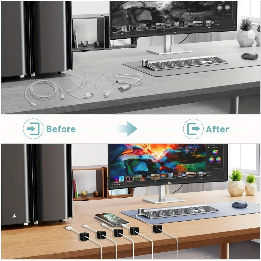 Showlu Smart Magnetic Cable Clips Organizer with wire holder for desk, keeps cables tidy and secure.