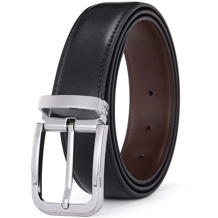 Men's leather belt with pin buckle, high-quality cowskin strap, luxury designer waist accessory, Showlu Fashion Brand