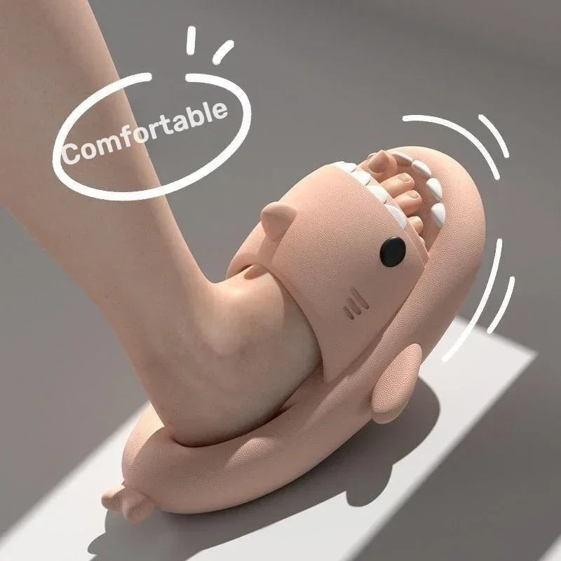 SHOWLU Shark slippers, anti-skid summer slides for kids and adults featuring shark design and comfortable slip-on style.