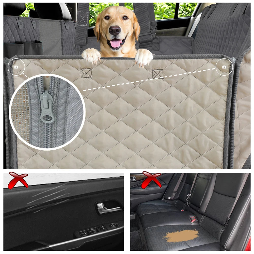Waterproof dog car seat cover with safety belt, hammock style for rear back seat, suitable for SUVs and trucks, by Showlu Fashion Store
