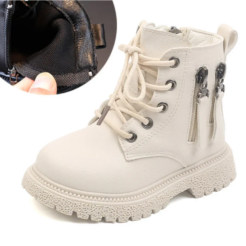 Kids rubber ankle boots by SHOWLU FASHION STORE, warm winter shoes with double zippers, featuring a stylish and practical design.