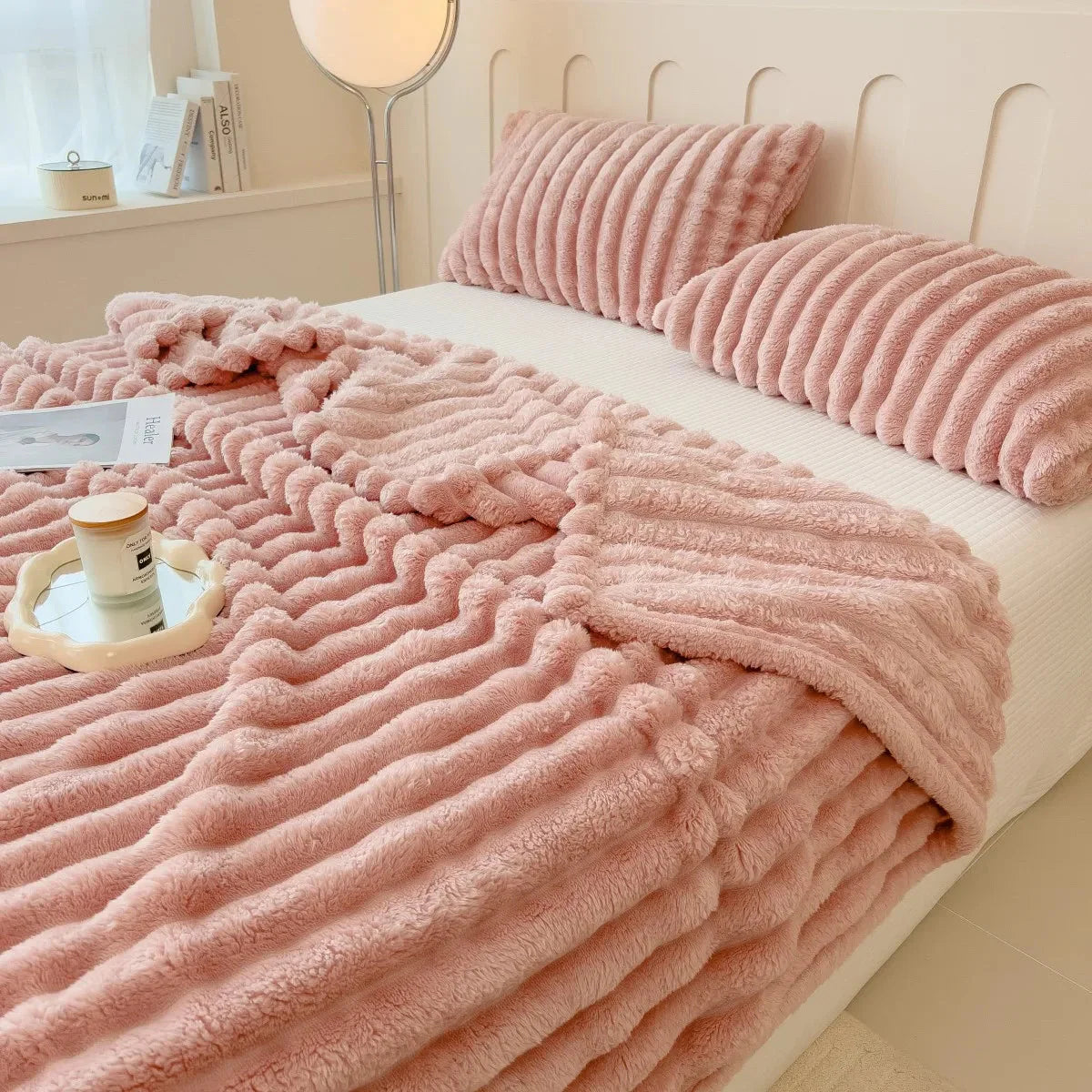 Striped polyester blanket by Showlu Fashion Store, thickened bed sheet and nap cover, soft and cozy for bedroom use.