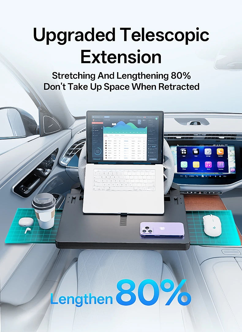 Showlu Smart General car steering wheel tray attached to steering wheel, designed for holding snacks, drinks, and small items while driving.