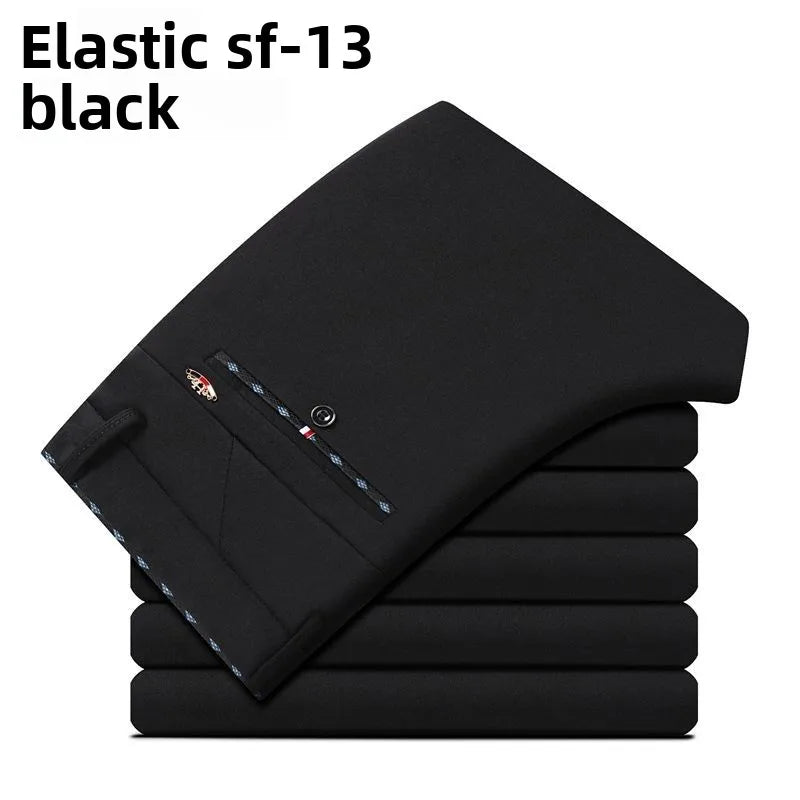 Men's lightweight stretch travel dress pants by Showlu Fashion, slim fit, no iron, classic business trousers for office or travel.