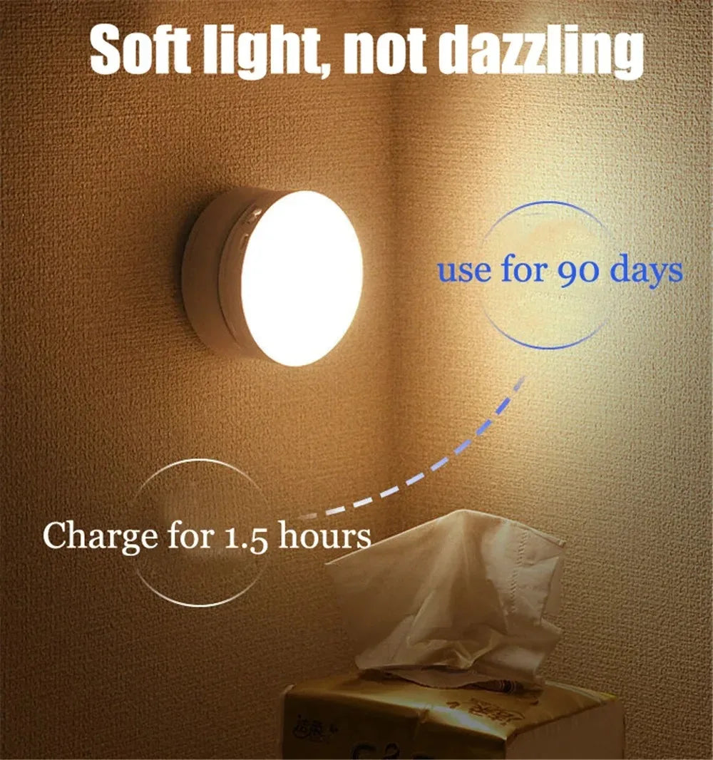 Showlu Smart General 360° Motion Sensor Night Light illuminating a dark corridor with adjustable brightness and automatic on/off features.