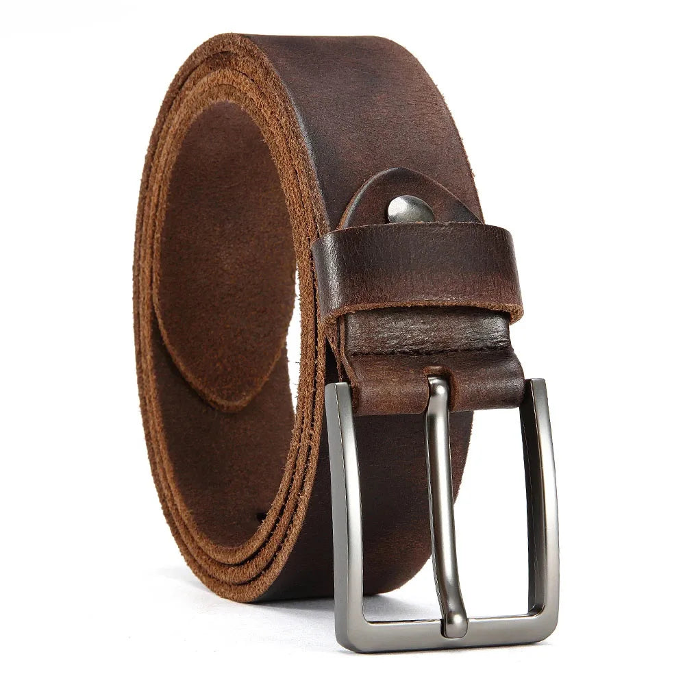 Men's cowhide leather belt with casual metal buckle, top layer design, Showlu Fashion Store product image