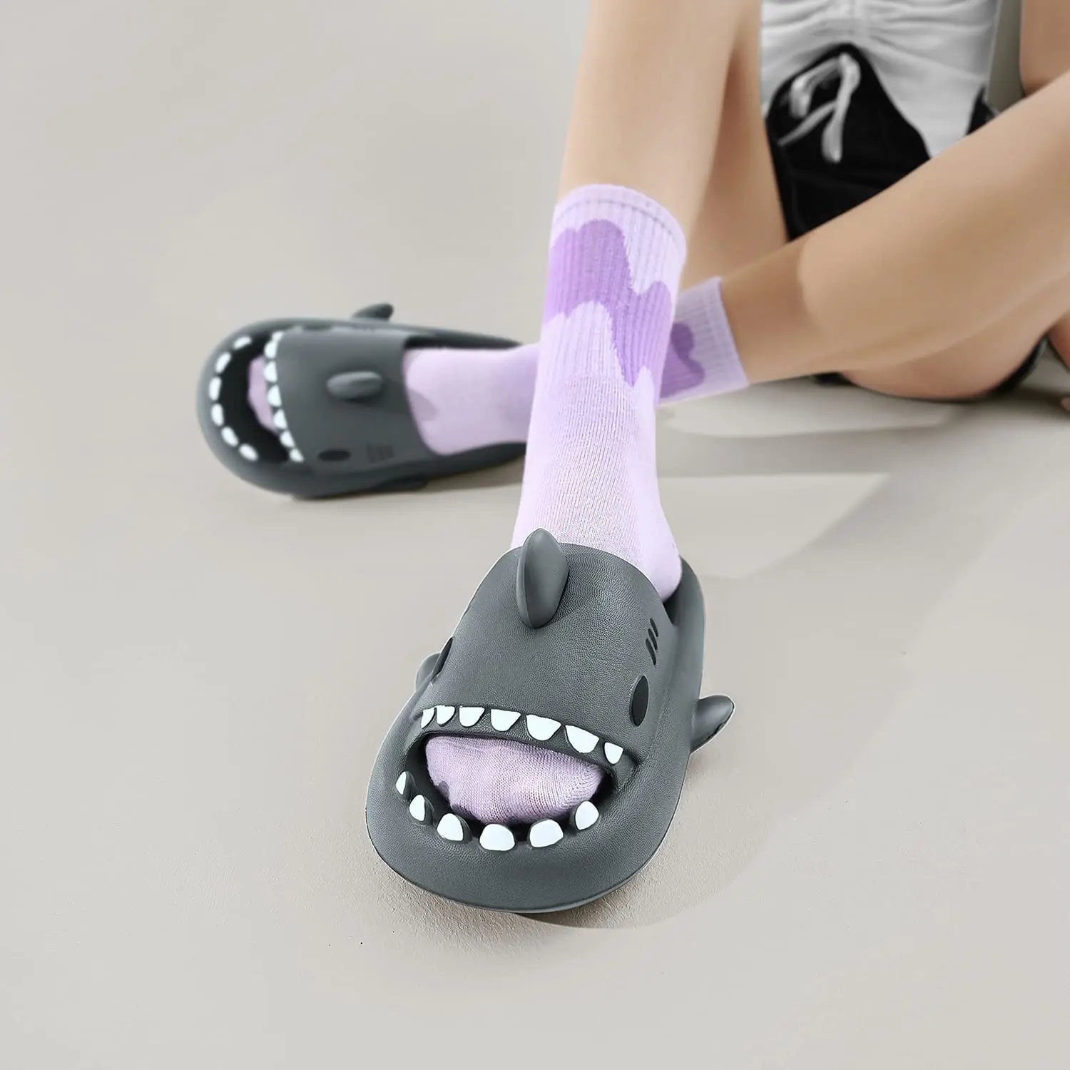 Kidmi Shark Slides by SHOWLU FASHION STORE, anti-slip cloud slippers with shark design for beach and shower use.