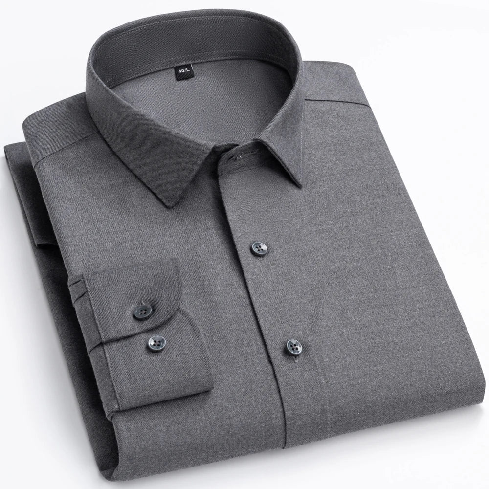 Men's wool blend long sleeve dress shirt by Showlu Fashion, solid color, soft, comfortable, regular fit, suitable for smart casual and office wear.
