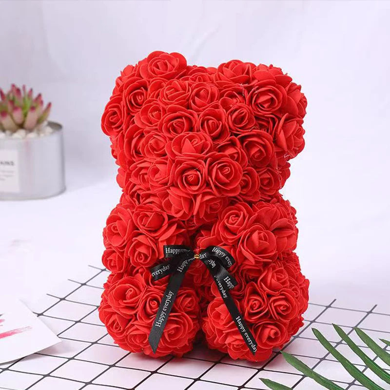 Artificial rose bear by Showlu Fashion, 25cm foam flower gift with a decorative box, featuring pink roses and a plush bear.