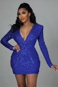 Elegant Party Dresses for Women 2023 Sequin V-neck Pleated Slim Sexy Dress