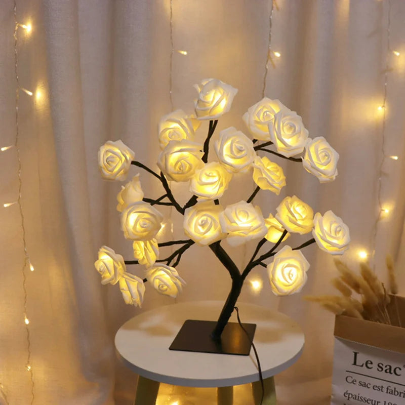SHOWLU LED rose flower table lamp with stainless steel base, fairy night light, decorative home lighting feature.