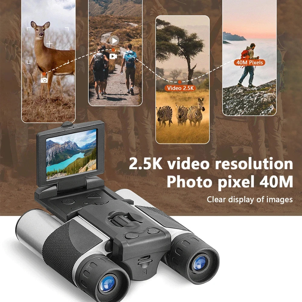 Showlu digital zoom binoculars with 2-inch LCD screen, ideal for outdoor camping, hunting, and hiking adventures.