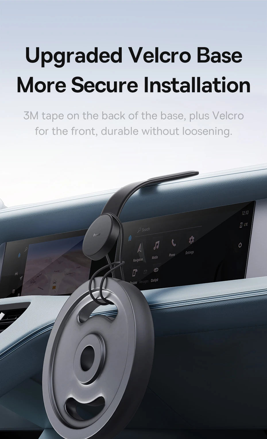 Showlu Smart General magnetic foldable car phone holder attached to dashboard, with phone secured for driving convenience.
