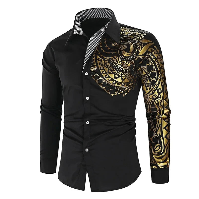 Men's long sleeve dress shirt by Showlu Fashion Store, formal microfiber button-down shirt with a classic fit and crisp design.