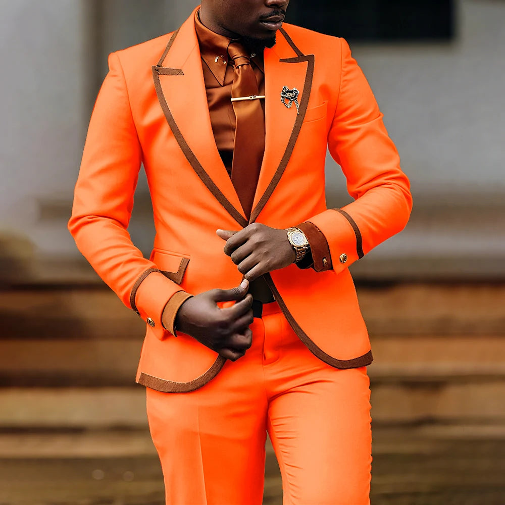 Men's slim fit formal suit from Showlu Fashion with jacket and pants, ideal for evening parties, business events, and casual occasions.