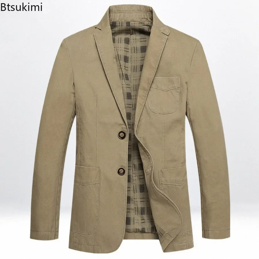 Men's fashion blazer jacket in plus size, pure cotton, solid color, slim fit, suitable for business and streetwear styles.