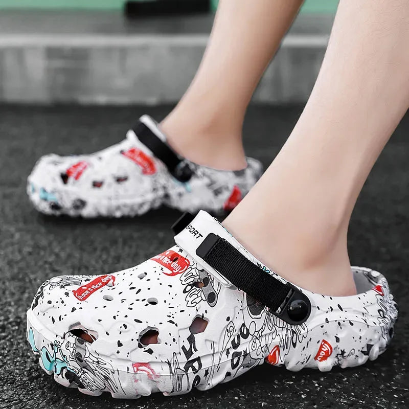 Men's garden flat sandals by Showlu Fashion Store with platform soles, outdoor flip flops, and summer clog style footwear.