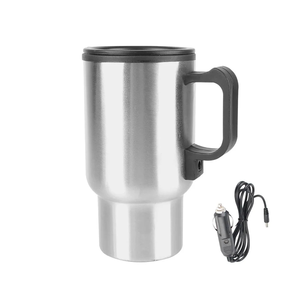 Camping Travel Kettle Electric Heating Car Kettle Stainless Steel Water Coffee Milk Thermal Mug Vehicle Heating Cup 12V 450ml