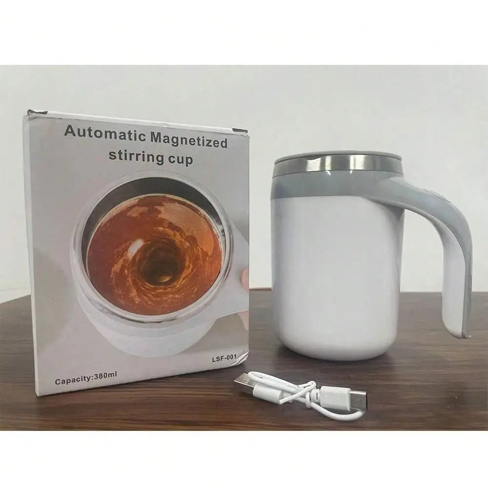 Stainless steel Showlu Automatic Magnetic Stirring Coffee Mug with sleek design and built-in mixer for smooth beverages.
