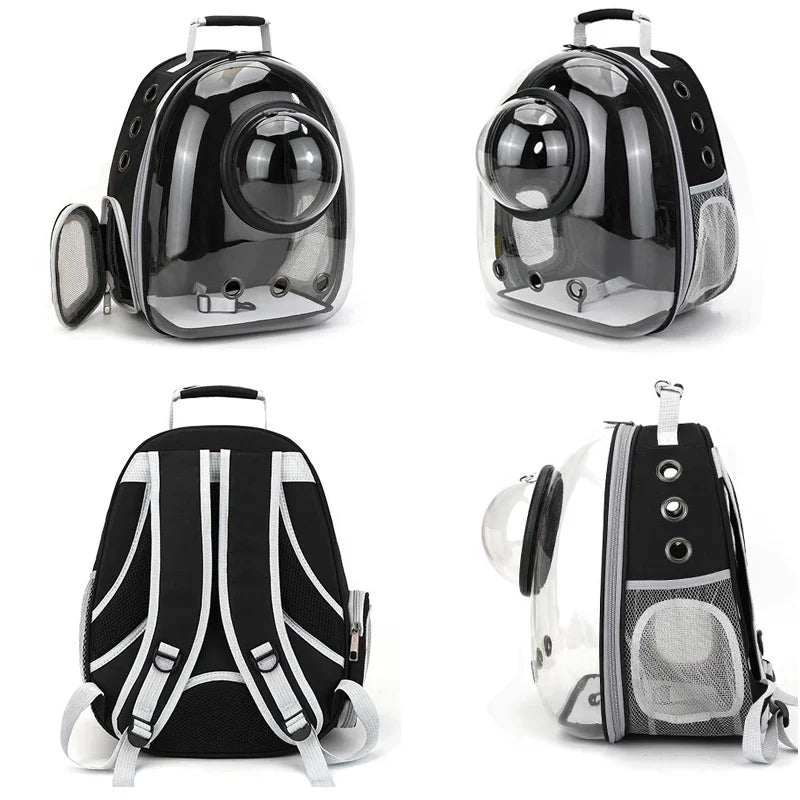 Transparent Showlu Space Capsule Pet Backpack for cats, breathable design, lightweight and stylish cat carrier with space capsule shape.