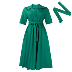 Women's plus Size Solid Color Summer Fashion Dress Short-Sleeved Suit Collar Strap Design 2024
